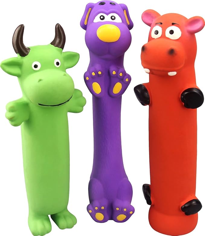 Pweituoet 9" Squeaky Dog Toys - 3 Pack Funny Rubber Squeaky Toys, Latex Dog Chew Toys for Puppy