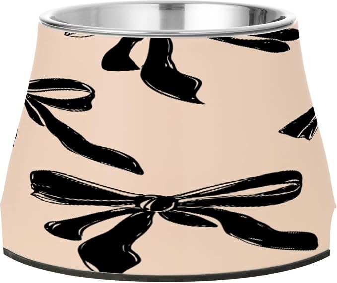 Blueangle Elevated Dog Bowls with Stainless Steel - Non-Slip 2.3 Cup High Capacity Pet Dish for Spinal Health & Black Bow Design（383）