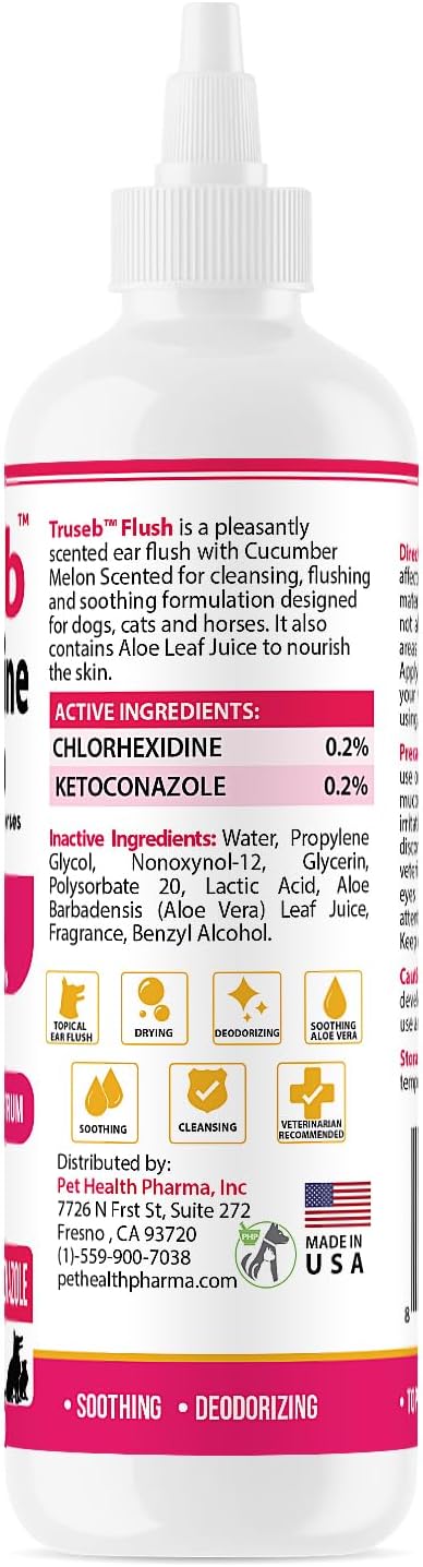 Truseb Advanced Topical Dog Ear Wash with Ketoconazole & Chlorhexidine, 12 oz