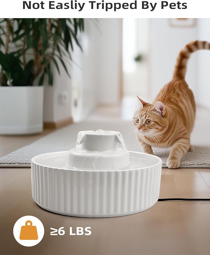 Ceramic Cat Water Fountain, 2.1L/71oz Cupcake Pet Water Fountain for Cats and Dogs, Automatic Pet Drinking Fountain,Double Filtration System, Easy to Clean, 360°Drinking Water(White)