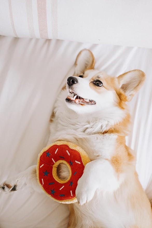ZippyPaws Donutz for Small and Medium Dogs - Americana Donut | No Stuffing Dog Toys to Keep Them Busy, Squeaky Pet Toy for Boredom, Unstuffed Chew Toy, Soft Plush Puppy Products