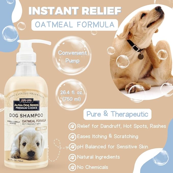 Natural Dog Shampoo and Conditioner with Aloe Vera, pH Balanced Oatmeal Shampoo for Dogs, Tear-Free Dog Shampoo Oatmeal for Sensitive Skin, OatmealDog Shampoo 1 Gallon