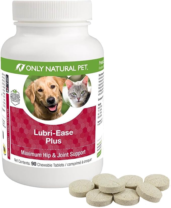 Only Natural Pet Lubri-Ease Plus Advanced Hip & Joint Supplement Glucosamine, Chondroitin & MSM Formula for Dogs and Cats - 90 Chewable Tablets