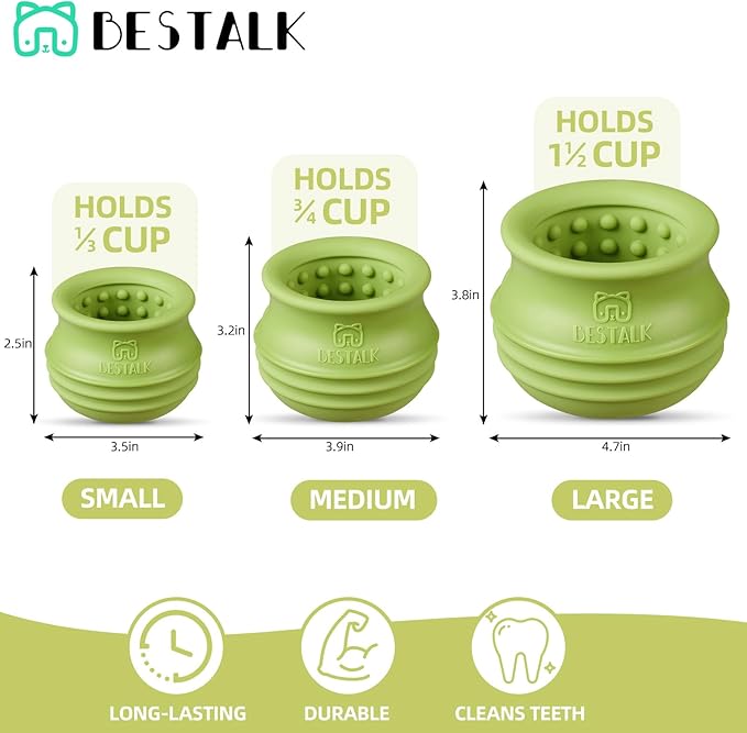 Dog Enrichment Treat Toy, Long-Lasting Wobbly Interactive Freeze Lick Toys for Dogs, Stuffable Puzzle Feeder Toy for Boredom, Silicone Treat Dispensing Chew Toy (Green,L)