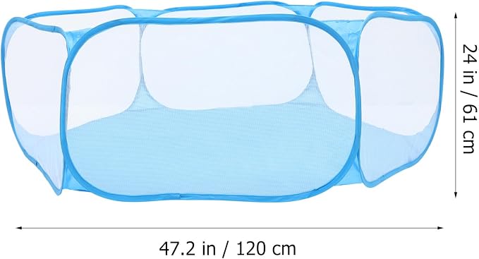 FRCOLOR Foldable Hexagonal Pet Playpen with Mesh Polyester Fabric, Small Animals Safety Pen for Indoor Home Use, Blue Collapsible Puppy and Kitten Play Tent for Dogs and Babies