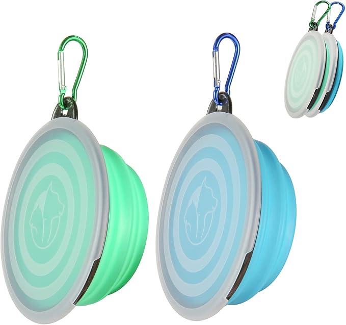 SLSON Collapsible Bowl with Cover Lids, 2 Pack, Light Blue and Green, Small
