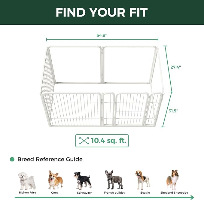 FXW AuraSpace Pro Acrylic & Wire Mesh Indoor Dog Playpen, 32" Height 6 Panels Metal Dog Pen for Small and Medium Dogs, White│Patented