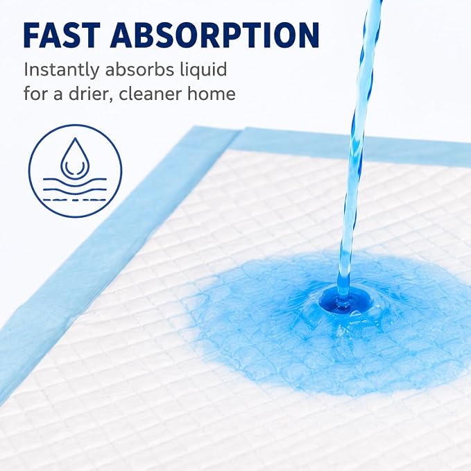 Dog Padswith Adhesive Backing，Fixed, 5-Layer Leak-Proof Super Absorbent, Quick-Dry Surface, Potty Training, Blue & White (Regular22*22, Count, 40)
