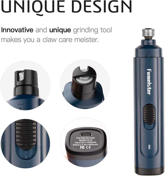 Pet Nail Grinder, Quiet 2-Speed Type-C Rechargeable - Blue
