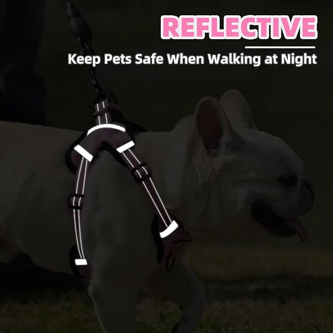 PUPTECK Dog Harness Small Sized Dog, Step in Adjustable Reflective Dog Vest Harness Escape Proof, No Pull Soft Padded Harness Easy Control, Pink, M