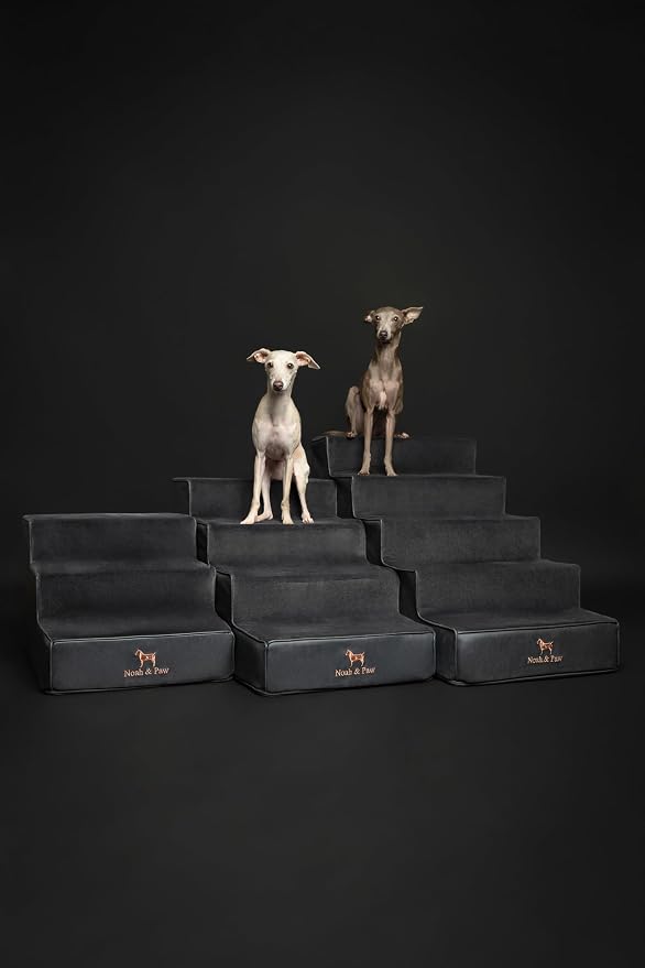Noah & Paw Dog Stairs, Dog Ramp for Bed (20" Extra Wide) Pet Stairs for High Bed, Design to Fit Small and Large Breeds, Durable 5 Pet Steps for Couch (35 Foam Density) Leather Collection