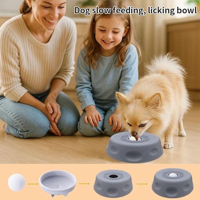 Slow Feeder Dog Lick Bowl with Rolling Ball,Anti-Slip Silicone Puzzle Feeder for Liquid Treats,Bone Broth,Yogurt,Wet Food,Anxiety Relief Enrichment Lick Toy for Large Medium Small Dogs & Cats (Grey)