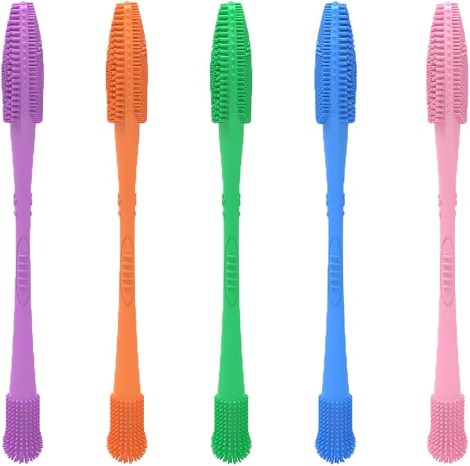 Pet Toothbrush Silicone Double Headed 360 Degree Cleaning Soft Bristles Easy to Handle Ergonomic Grip Suitable for Dog Home Use, Blue