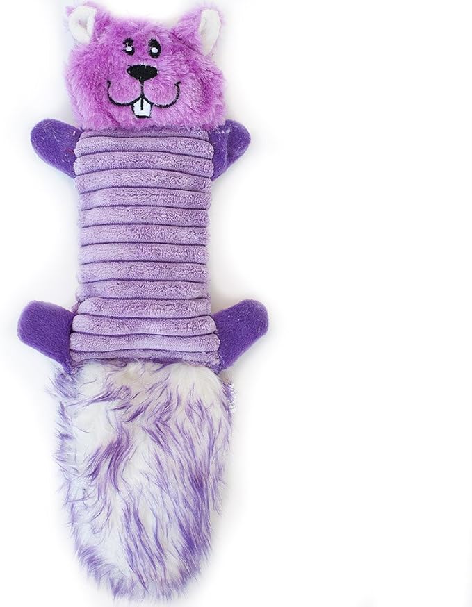 ZippyPaws - Zingy No Stuffing Durable Squeaky Plush Dog Toy - Purple Squirrel