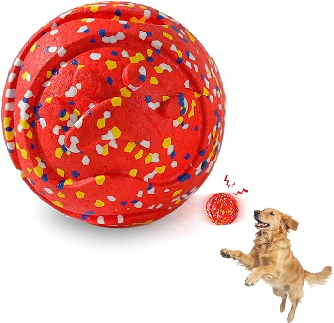 Mankoda Durable Dog Toy Ball, 5" Big Ball for Aggressive Chewers - Red | Hollow Design, Bouncing & Lightweight, ETPU Non-Toxic Chewing, Built-in Bell, Dog Herding Toy for Medium / Large Dogs