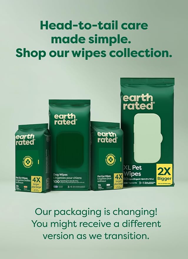 Earth Rated Dog Wipes, Hypoallergenic, Cleaning and Hydrating, for Grooming Paws, Body and Butt, Lavender Scented, 400 Count
