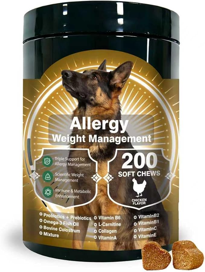 Dog Allergy Relief Chews,Supports Allergy,Weight,Immune & Metabolism (No Corn/Soy/GMO) 200CT,Chicken Flavor