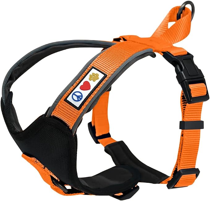 Pawtitas Reflective Padded Dog Harness for Large Dogs – Adjustable Step-in Vest | Fits Chest 27–33 in | No Pull Training Harness | L | Orange