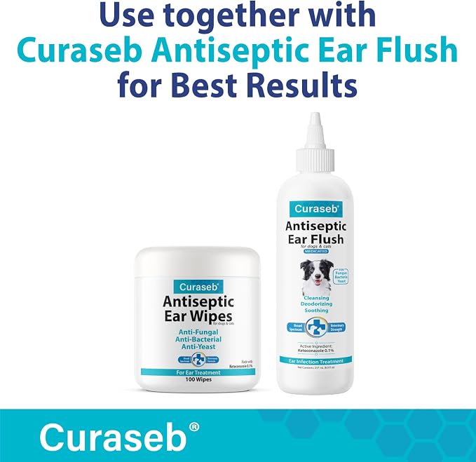 Curaseb Cat & Dog Ear Infection Treatment Wipes, 100 Count