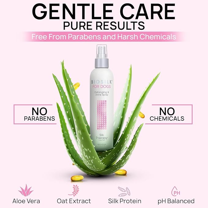 BioSilk for Dogs Silk Therapy Detangling and Shine Spray, 8 Fl Oz, 6-Pack | pH-balanced, paraben-free leave-in mist with silk and vitamins, dematting spray for all coats and breeds