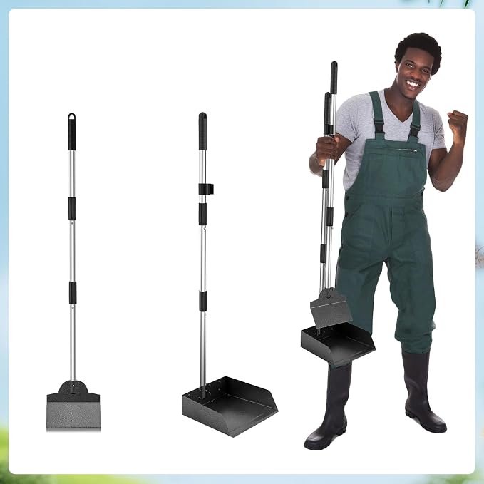 Pooper Scooper, Metal Aluminum Tray and Spade Poop Scoop Set with Adjustable Stainless Steel Long Handle, Pet Waste Removal Heavy Duty Poop Scooper (Tray&Spade, Small)