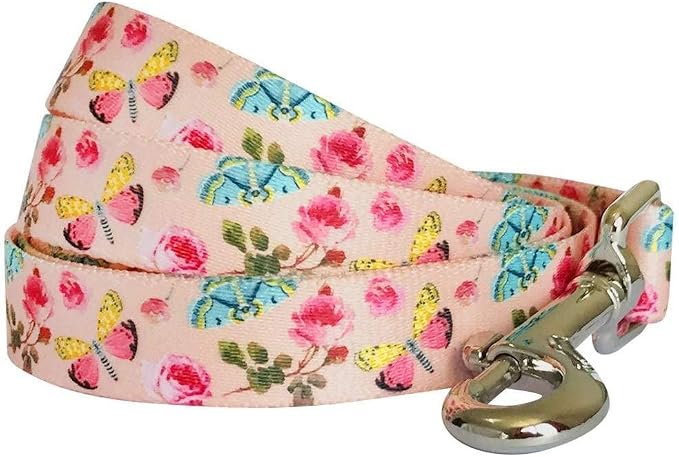Blueberry Pet 9 Patterns Durable Spring Scent Inspired Rose and Butterfly Print Pastel Pink Dog Leash 4 ft x 1", Large, Leashes for Dogs