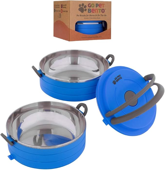 Healthy Human Travel Pet Bento Bowls, 2 Pack, Blue