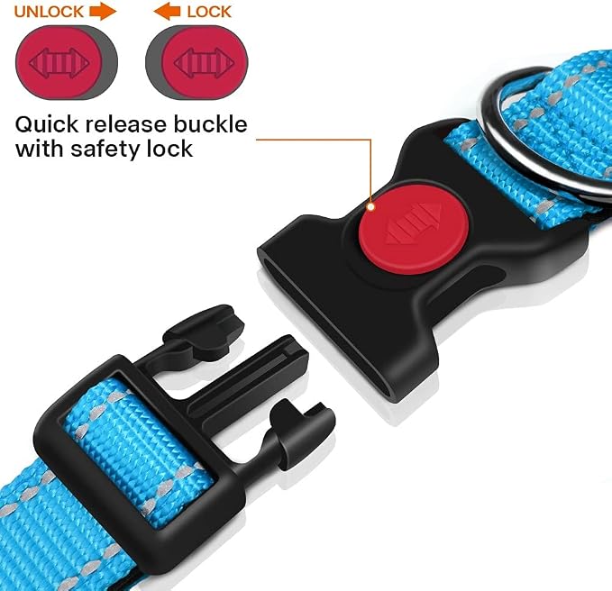 Taglory 18"-28" Length, 1 1/4" Wide Dog Collar and Leash Set, 1/2" x 6 FT Highly Reflective Threads Dog Leash for Large Dogs,SkyBlue