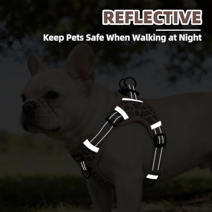 PUPTECK Dog Harness Small Sized Dog, Step in Adjustable Reflective Dog Vest Harness Escape Proof, No Pull Soft Padded Harness Easy Control, Brown Leopard, M