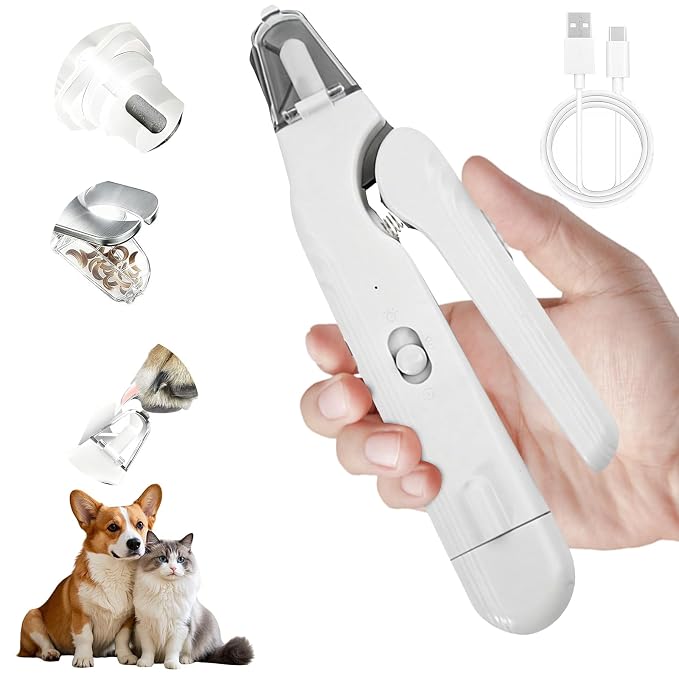 2-in-1 Dog Nail Grinder & Cat Nail Clippers with 2 LED Lights - White