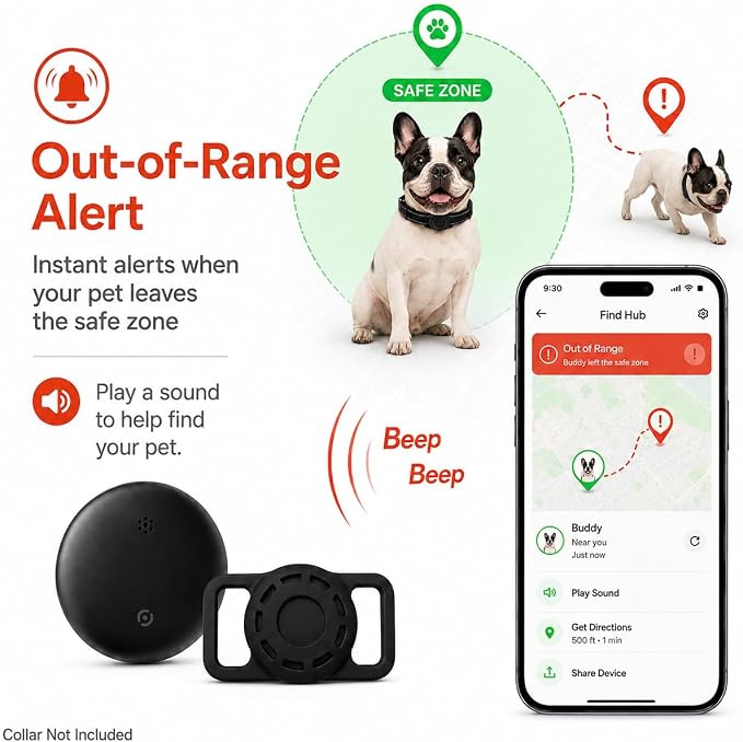 GPS Collar for Dogs,Pet Tracker (Android Only) Smart tag,Waterproof Compatible with Google Find My,No Monthly Fee,Advanced Tracking Solution Smart Collar for Pet Safety Ideal Small Large Dogs