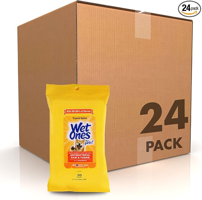 Wet Ones for Pets Paw and Tushie Grooming Wipes, Wet Lock Seal, 30 Count - 24 Pack