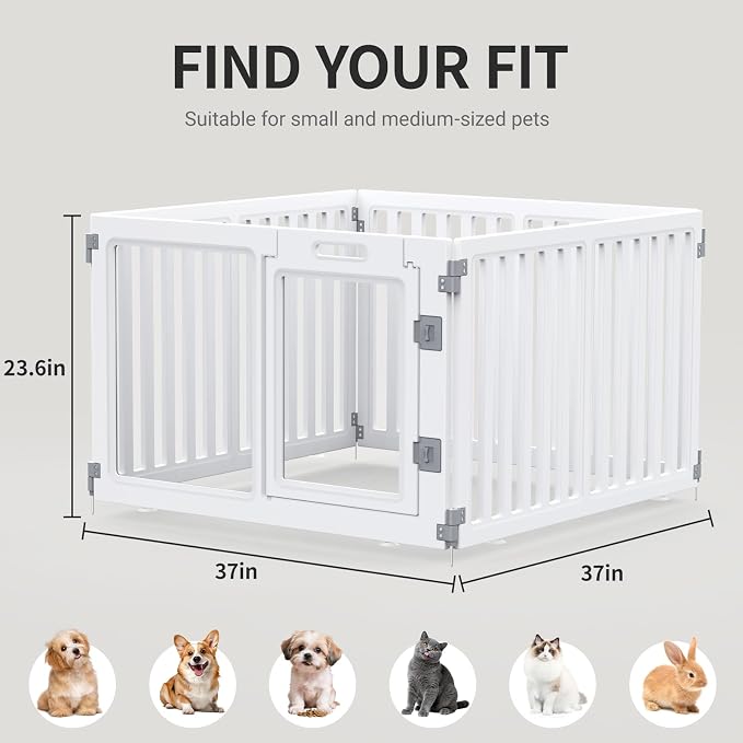 Clear Acrylic Dog Playpen with Door,23.6" Puppy Playpen,Easy Assemble Pet Fence for Puppies/Small Dog Play Pen Indoor (White, 23.6"&40", 4 PC(Fence))