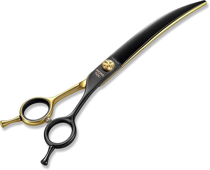 Curved Dog Grooming Scissors 7" – Black & Gold 440C Stainless Steel Shears for Precision Face and Body Shaping