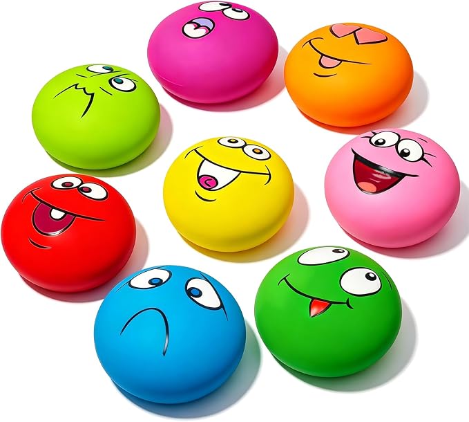 Squeaky Dog Toys for Small Dogs, Mini Breeds, 2.2" Flat Latex Ball | 2.2"x2.2"x1.3" Burger Shape, 8-pack Soft Squeak Dog Balls, Smile Face Interactive Puppy Toy with Squeaker for Indoor, Outdoor