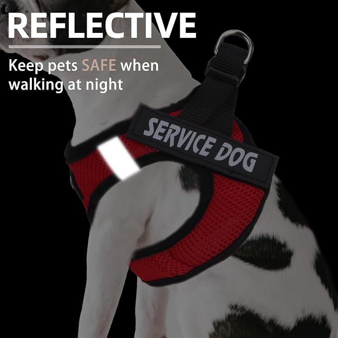 PUPTECK Service Dog Harness and Leash Set for Small Medium Dogs No Pull Step-in Soft Mesh Puppy with 2 Removable Patches Cat Vest Harnesses Reflective at Night, Red, L