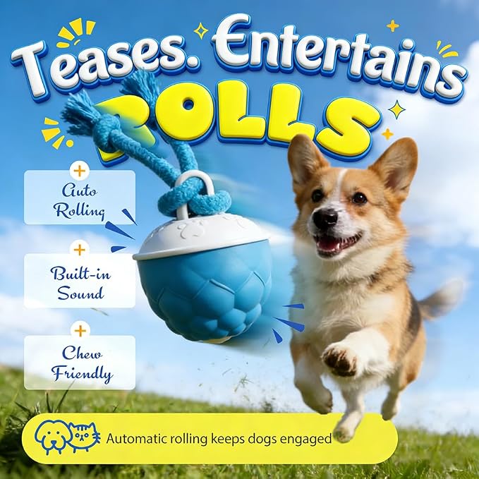 Interactive Dog Toys, 2026 New Smart Motion Pet Ball for Dogs, Interactive Dog Ball for Pets, Multi Functional Rope Dog Toy for Indoor Play (1, Red)