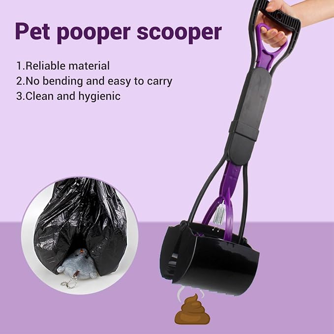 17.7in Large Pooper Scooper, Long Handle Dog Poop Scooper Pet Waste Cleanup Tool for Medium Large Dogs Grass Gravel Pick Up