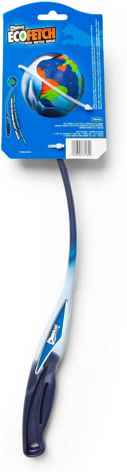 Chuckit! EcoFetch Dog Ball Launcher 18" with Medium 2.5" Ball, Dogs 20-60 | Made in USA, fetch thrower reduces bending for easy pickup and cleaner hands, keeps active pups running outdoors every day