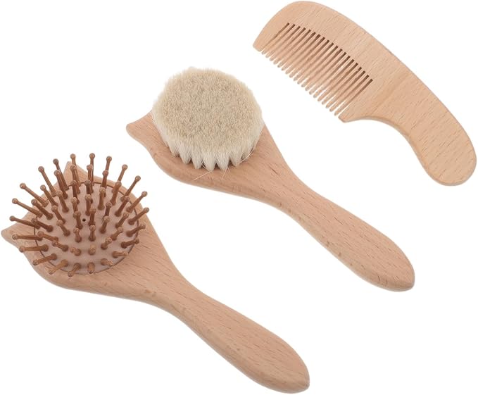 BELLIFFY 3pcs Brush and Comb Set for Gentle Care and Calming Massage Includes Wool Cat Head Brush Cat Airbag Detangle Comb for Bathing and Hair Cleaning