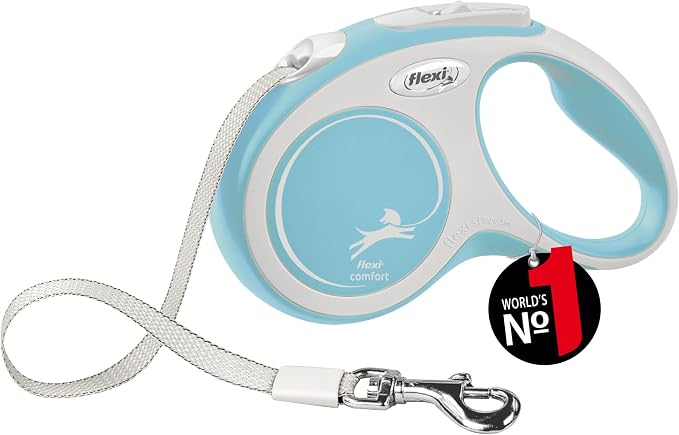 Flexi New Comfort Tape Grey & Light Blue Small 5m Retractable Dog Leash/Lead for Dogs up to 15kgs/33lbs