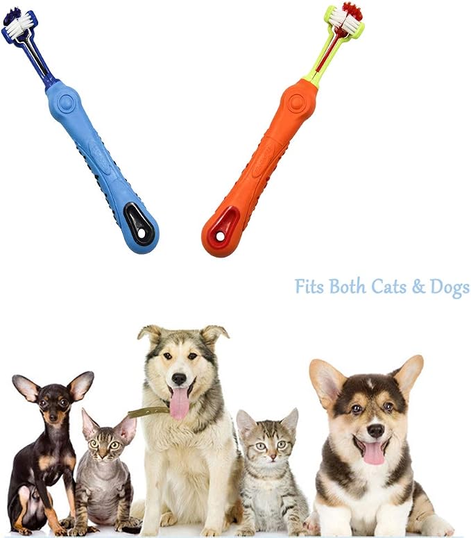Orgrimmar 2 Pcs 3-Sided Pet Toothbrush Dog Cat Mouth Dental Teeth Care | Pet Brush for Bad Breath Tartar Cleaning
