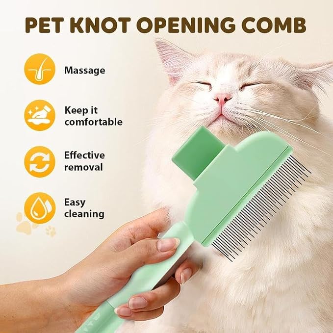 Pet Hair Removal Comb with Release Button for Cats and Dogs, Stainless Steel, Orange