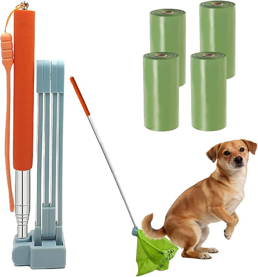 Dog Pooper Scooper,Foldable Pooper Scooper Long Handle for Large/Small Dogs,Portable Metal Pooper Scooper with Bag Attachment, No Touch Dog Poop Scooper Used for Walking with Dogs. (Bags of 60)