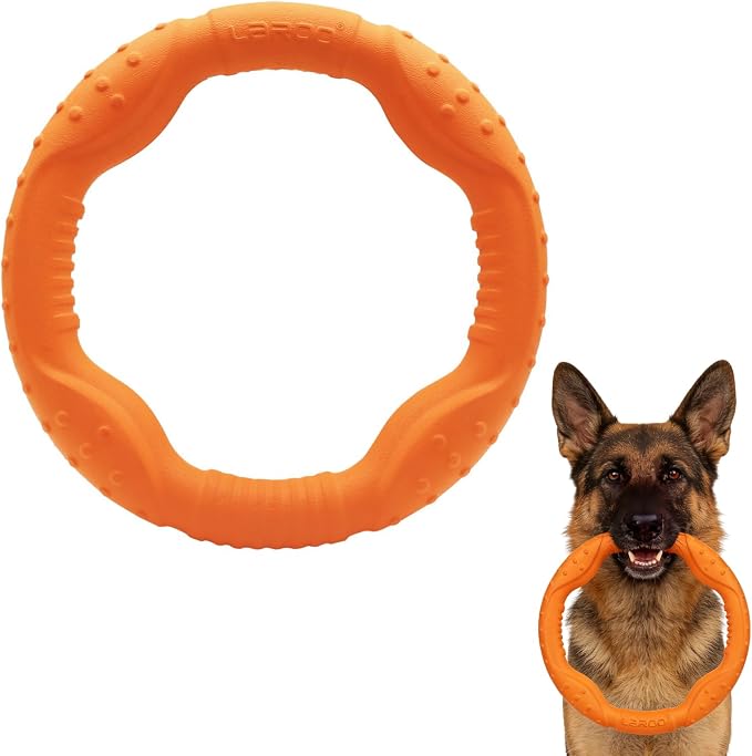 LaRoo Floating Dog Pool Toy, Fetch & Ring Tug Toy, Orange, 8.6in