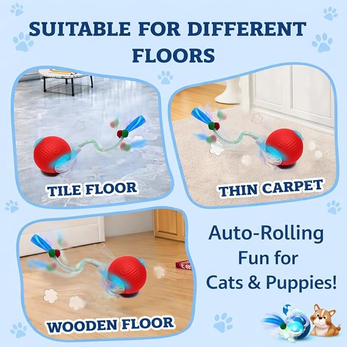 Interactive Cat Toys for Indoor Cats – Motion Activated Automatic Cat Ball with SpeedyTail, 3 Play Modes, Rechargeable LED Rolling Ball, Kitten Toys for Bored Indoor Cats, Smart Cat Enrichment Toy