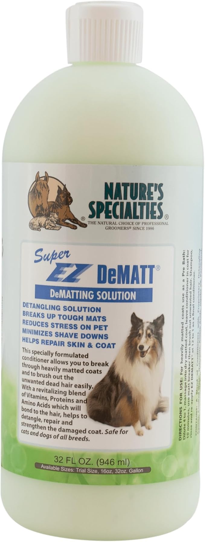 Nature's Specialties Super EZ DeMatt Ultra Concentrated Dematting Solution for Pets, Makes up to 3 Gallons, Natural Choice for Professional Groomers, Breaks up Tough Mats, Made in USA, 32 oz