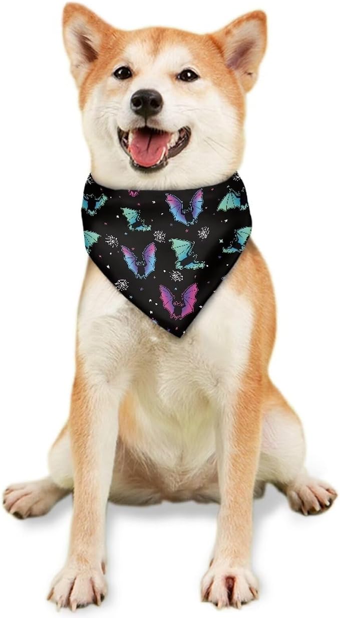 Jeiento Galaxy Bat Dog Bandanas Boys Girls Puppy Bandanas Scarf Washable Kerchief Bibs Halloween, Medium, Polyester, Galaxy Bat