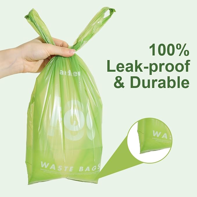 Dog Poop Bags with Handles 15 Rolls, 180 Counts Pine Scented Dog Waste Bags with Dispenser, Leak Proof and Extra Thick, Easy-Tie Pet Poop Bags with Holder for Dogs, Puppies, Cats, Kitten