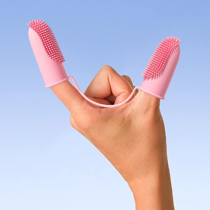 Dog Toothbrush for Teeth Cleaning, 2-Finger Small Finger Brushes with Soft Silicone Bristles, Pet Care for Dogs and Cats, Green